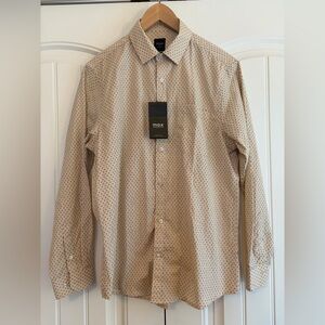 Max Fashion NWT Men's Button Down Beige Print Shirt Neck Size 40cm Slim Fit‎